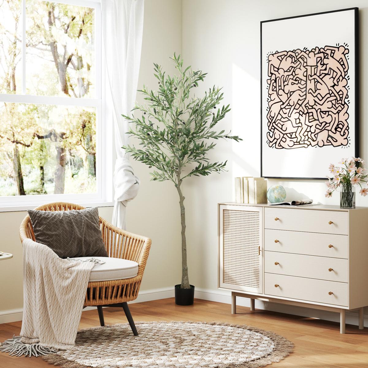 KÜNSTLICHE-PFLANZE Seidenartiger Stoff Kunststoff Grün - Grün, Kunststoff (180cm) - HOMCOM