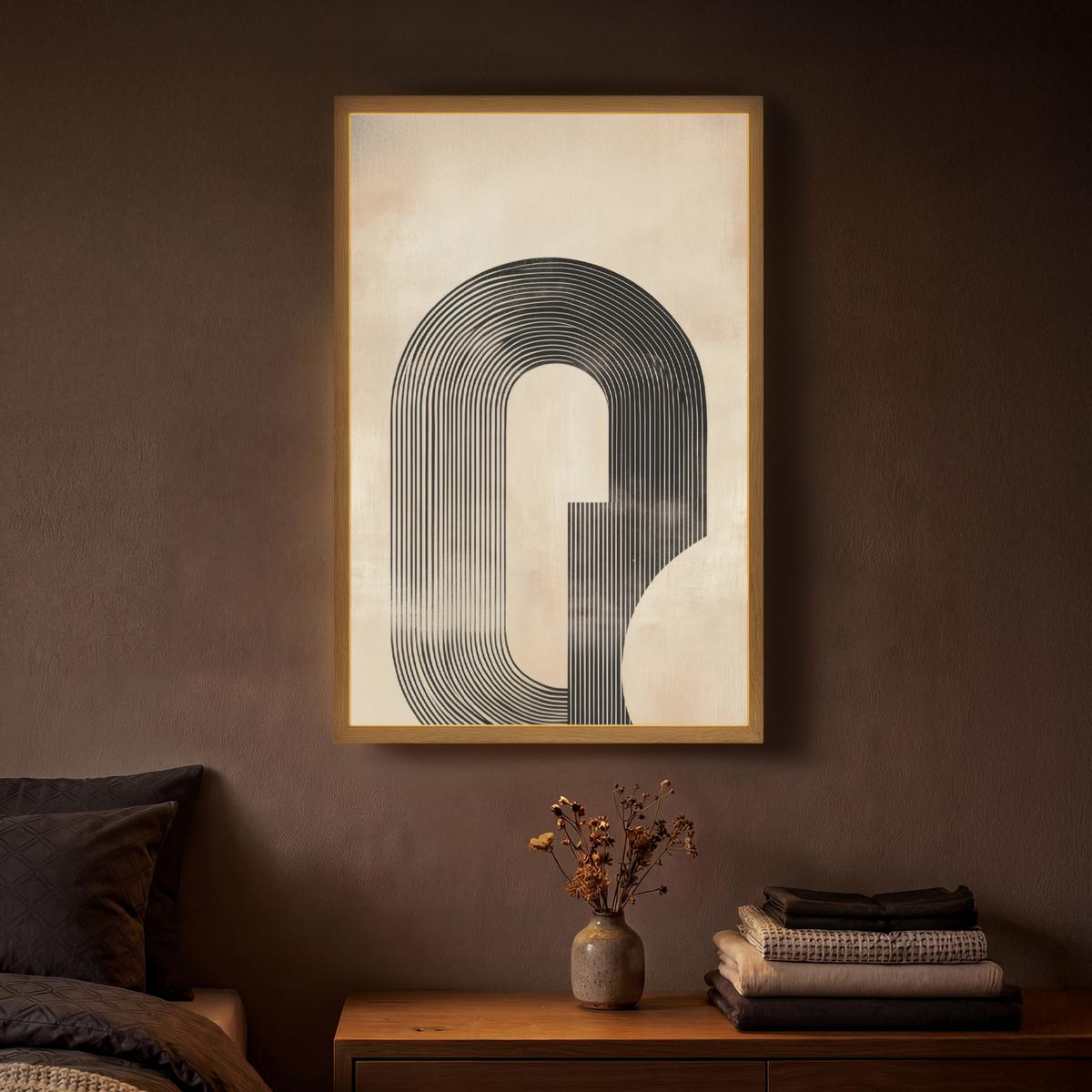 WANDLEUCHTE MIT AKKU Schleife - Streifen - Minimalistisch - Schwarz 40x60 cm - Beige, Holzwerkstoff (40/60/8cm) - OnlyWow