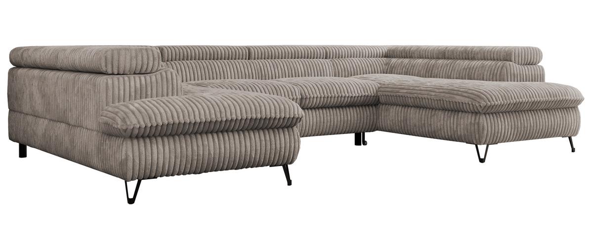 WOHNLANDSCHAFT PETER U Cord Hellbraun - Hellbraun/Schwarz, Textil/Metall (346/76/208cm) - MKS