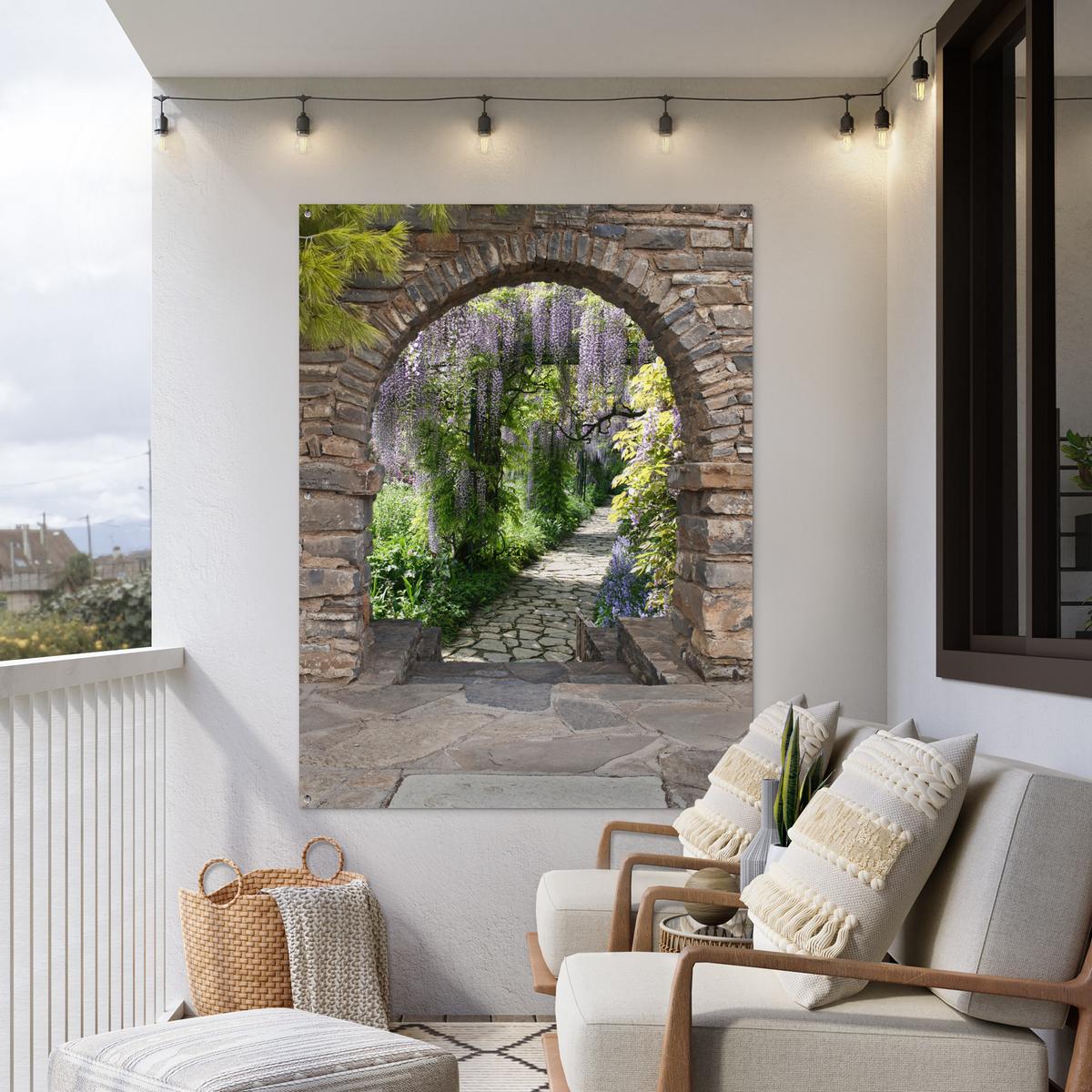 GARTENPOSTER Wald - Aussicht - Steine - Weg Gartendekoration 120x160 cm - Graubraun, Kunststoff (120/160/0.2cm) - OnlyWow