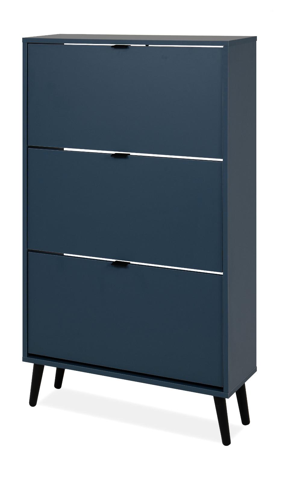 SCHUHSCHRANK blau 70 x 125 cm, Schuhkipper mit 3 Klappen - Blau/Schwarz, Holz/Holzwerkstoff (70/125/24cm) - Furn.Design