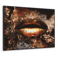 LEINWAND Bilder mit Rahmen - Gold - Lippen - Kunst - Gold - Luxus - Abstrakt - 70x50 - Kupferfarben, Textil (70/50cm) - MuchoWow