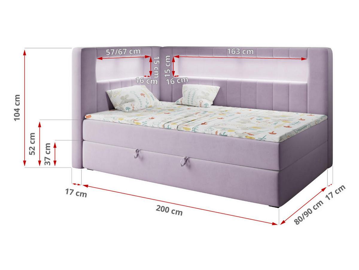 BOXSPRINGBETT JUNIOR GOLD 3 90/200 Violett - linke Seite - Violett, Holz/Textil (90/200cm) - MKS