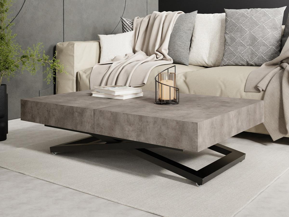 COUCHTISCH Cavetta U höhenverstellbar ausziehbar, Dunkelgrauer Chicago Beton 120-200/80/27-76 cm - Dunkelgrau/Schwarz, Holzwerkstoff/Metall (80/200/76cm) - WFL GROUP