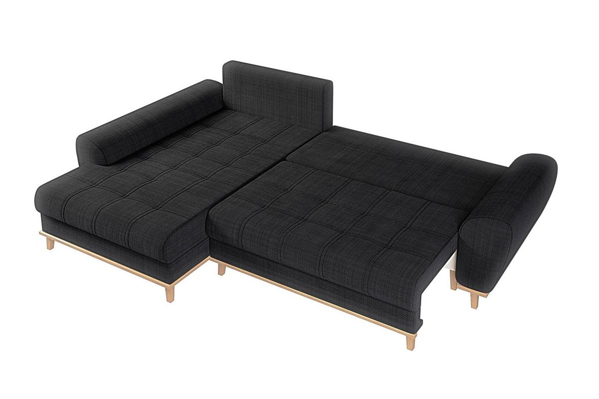ECKSOFA im Scandi-Stil, Schlaffunktion, Bettkasten B268/T175/H86 cm, Ottomane links, Liegefl. 128x209 cm, Bouclé Chenille Stoff in Anthrazit / 21012 - Eichefarben/Anthrazit, Holz/Textil (268/175cm) - luma-home