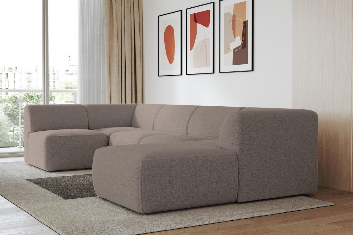 WOHNLANDSCHAFT Ottomane Rechts MOVO-L 345x180x78 cm Braun Bouclé - Braun, Holzwerkstoff/Kunststoff (180/78/345cm) - ALTDECOR