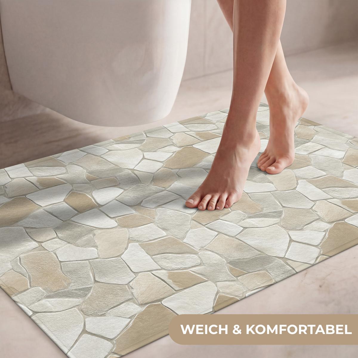 WC-VORLEGER Mosaik - Steine - Beige Toilettenteppich 90x60 cm - Beige, Textil (90/1cm) - OnlyWow