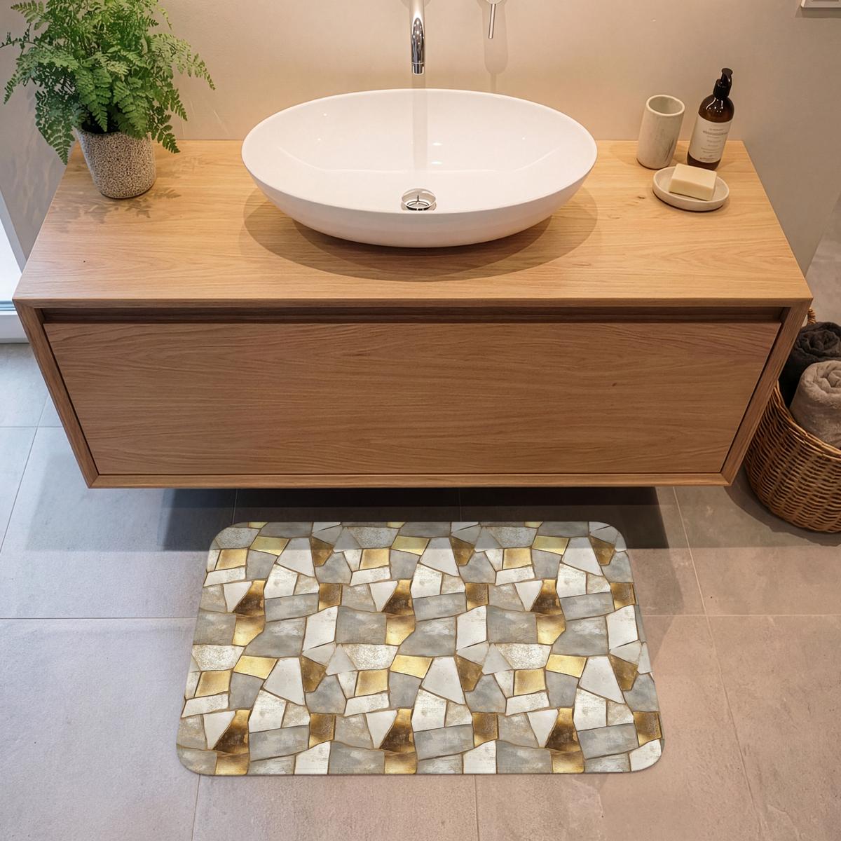 BADEMATTE Mosaik - Marmor - Gold 80x50 cm - Champagner, Textil (80/50cm) - OnlyWow
