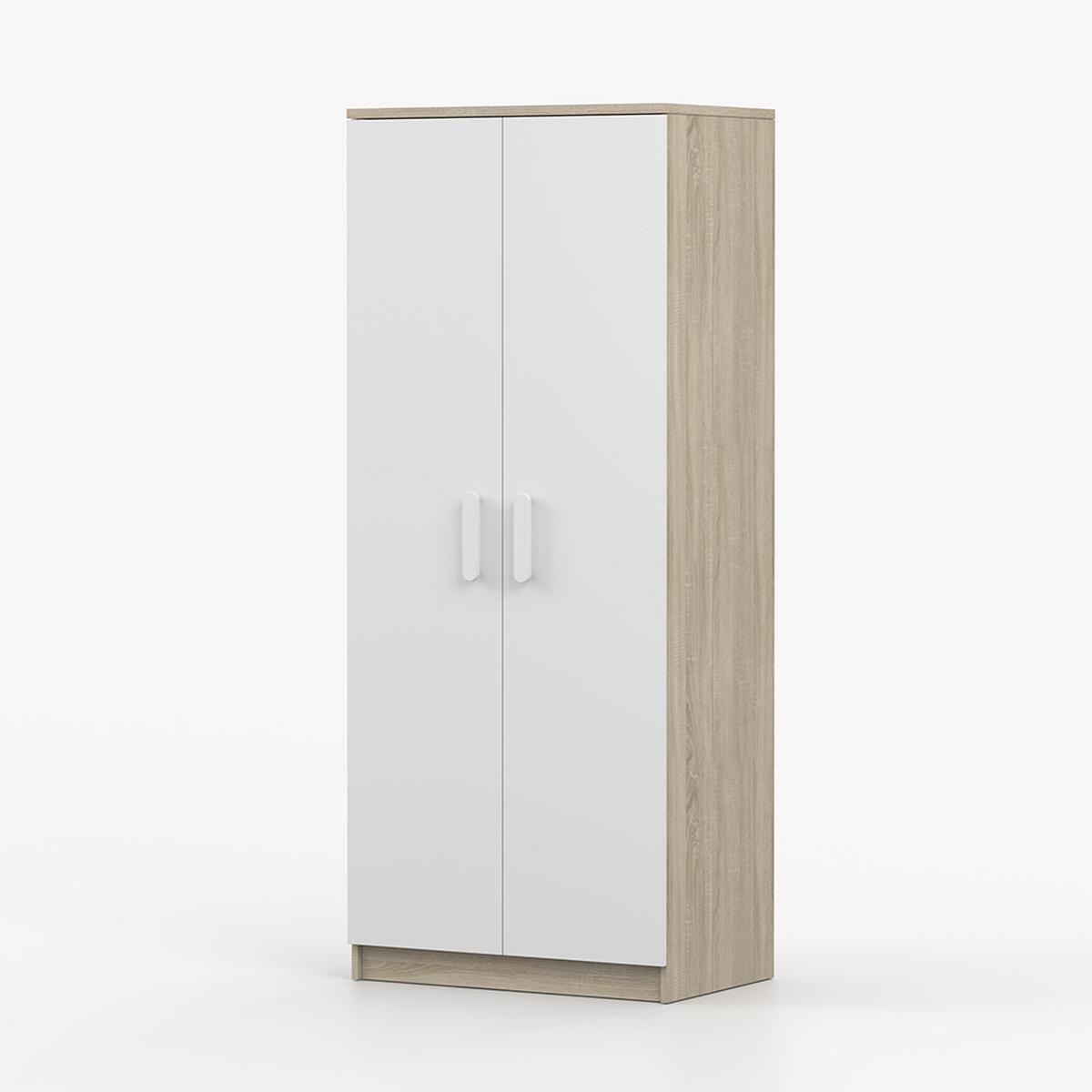 DREHTÜRENSCHRANK 80/192/50 cm 2-türig Jonas III 06 Sonoma Eiche/Weiß + weiße Griffe - Weiß/Sonoma Eiche, Holz/Holzwerkstoff (80/192/50cm) - imoebel24