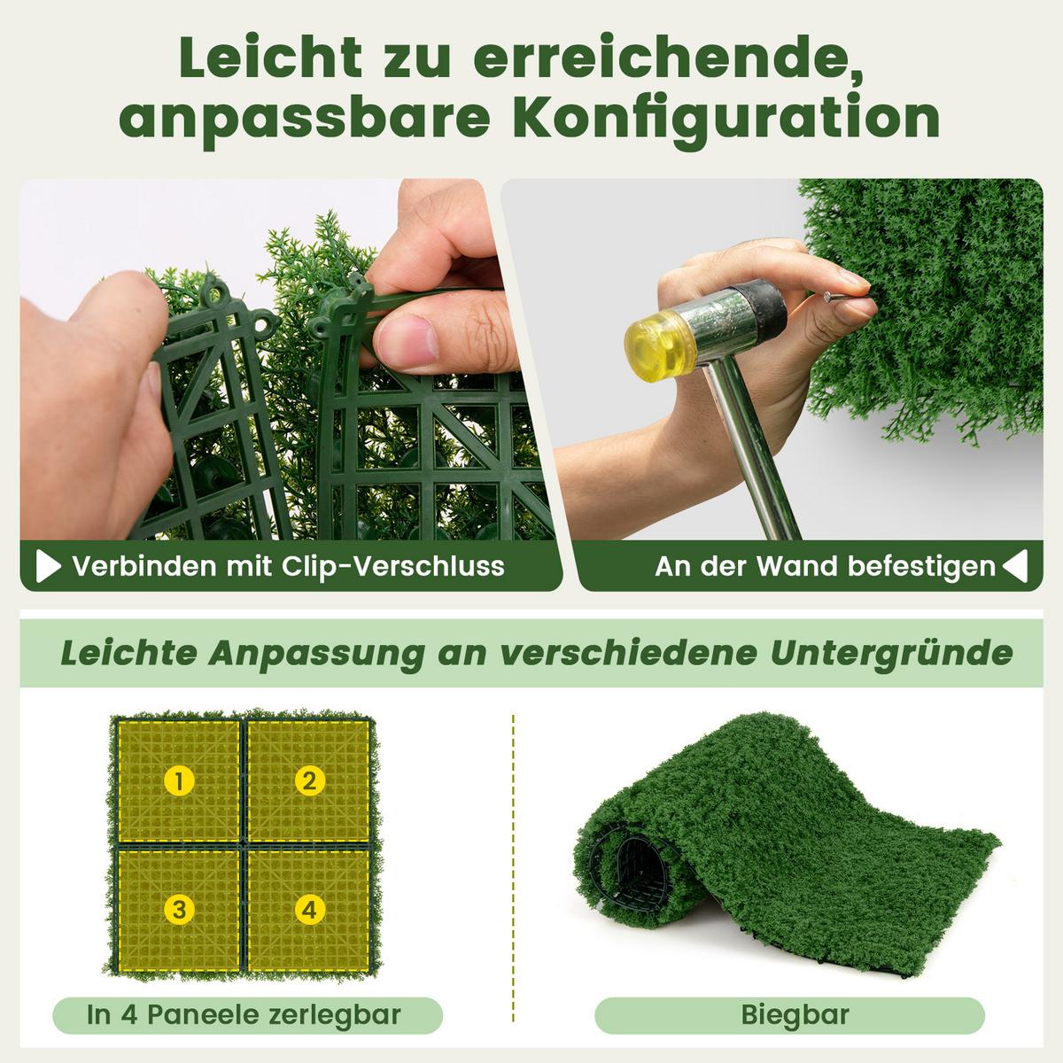 PFLANZENWAND Grün - Grün, Kunststoff (1cm) - COSTWAY