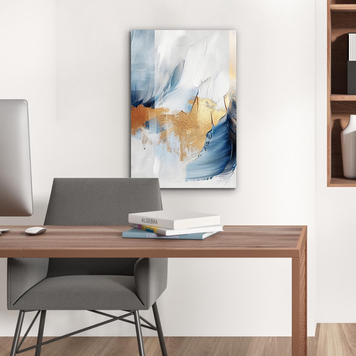 METALLBILD Gold - Blau - Aquarell - Kunst - Modern Deko Schlafzimmer 40x60 cm - Hellblau, Metall (40/60cm) - MuchoWow