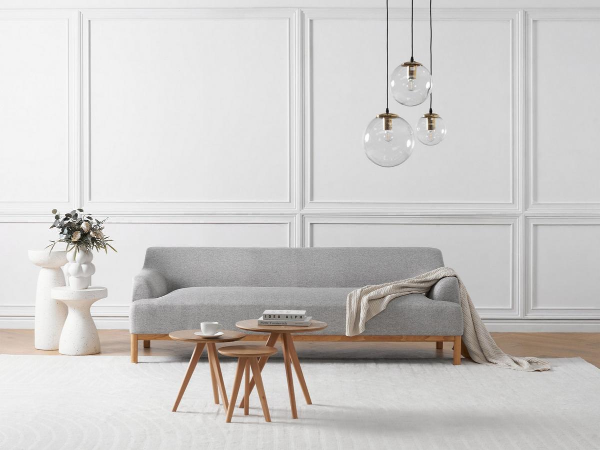3-SITZER-SOFA Stoff Hellgrau Sosjo - Hellgrau, Textil (219/74/83cm) - Beliani
