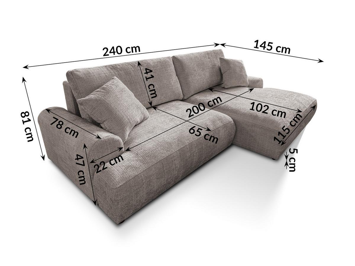 ECKSOFA Melvano mit Schlaffunktion und Bettkasten im Japandi-Stil aus weichem Taupe Chenille-Stoff - Taupe/Schwarz, Holz/Kunststoff (240/145cm) - S-Style