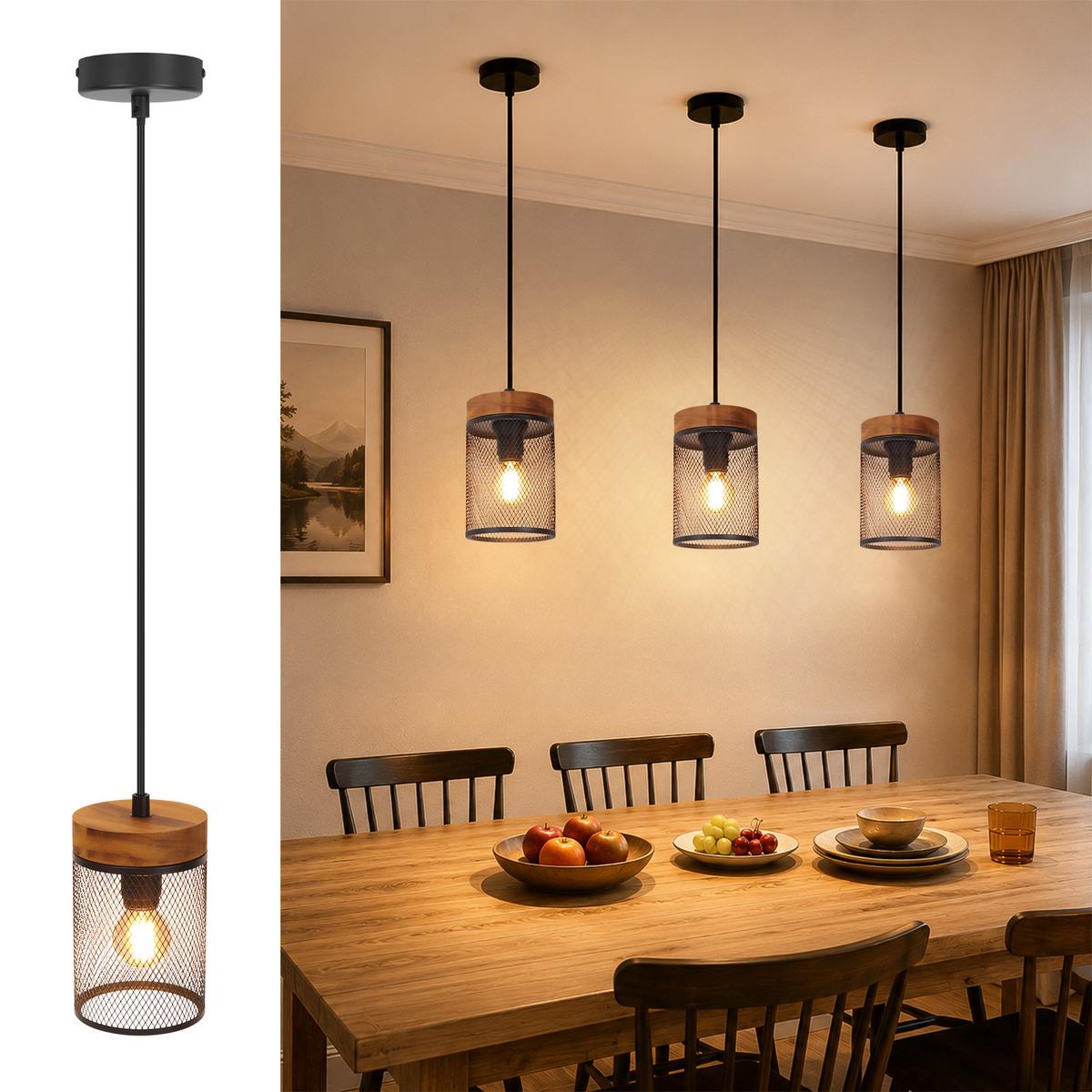 PENDELLEUCHTE Ylenli 10/10/150 cm - Schwarz, Holz/Metall (10/10/150cm) - ZMH