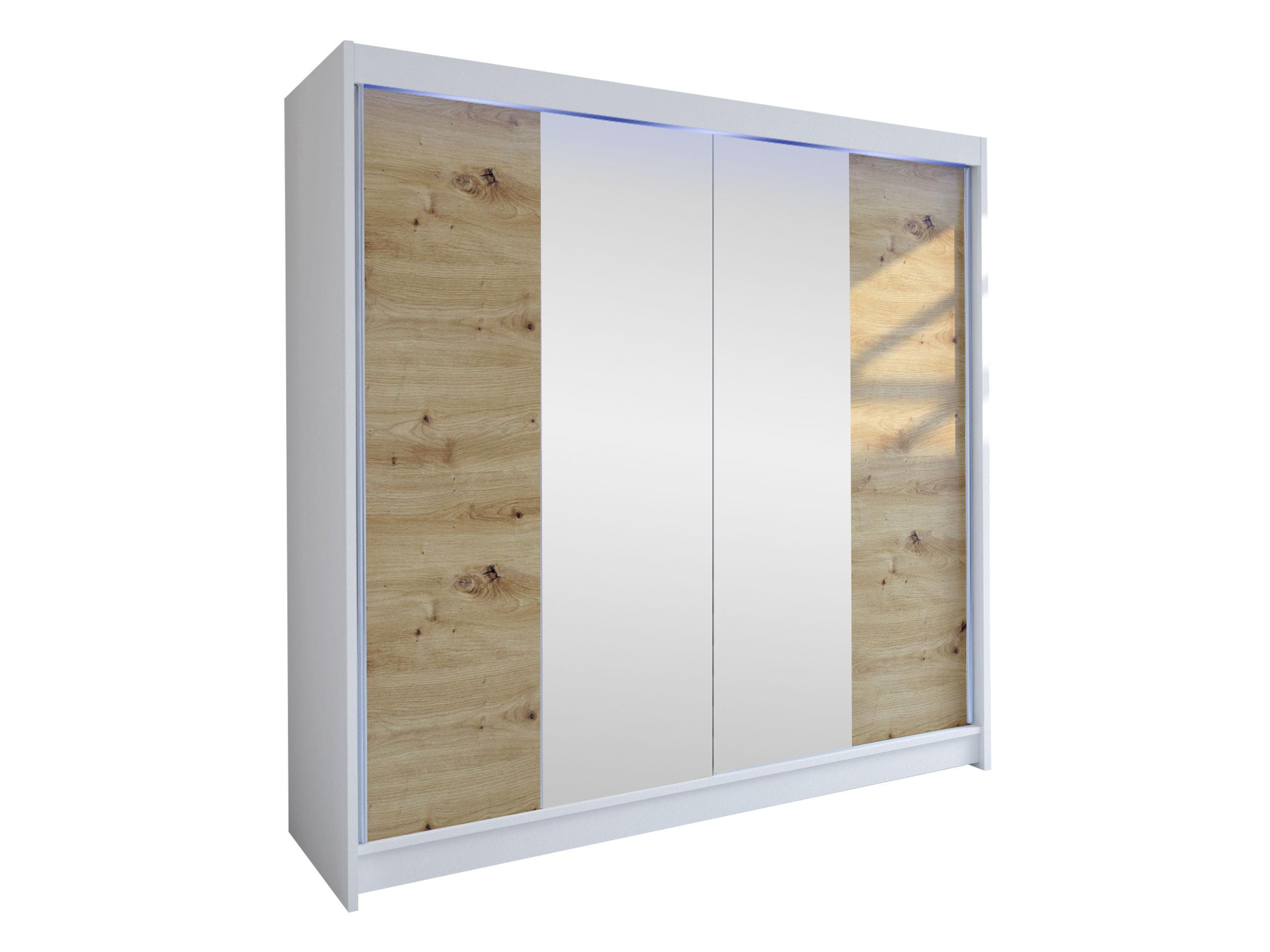 SCHWEBETÜRENSCHRANK Talin II, mit RGB LED Beleuchtung - Silberfarben/Eiche Artisan, Holzwerkstoff/Metall (180/215/58cm) - MIRJAN24
