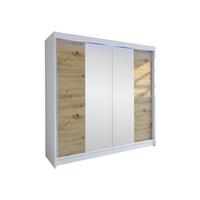 SCHWEBETÜRENSCHRANK Talin II, mit RGB LED Beleuchtung - Silberfarben/Eiche Artisan, Holzwerkstoff/Metall (180/215/58cm) - MIRJAN24