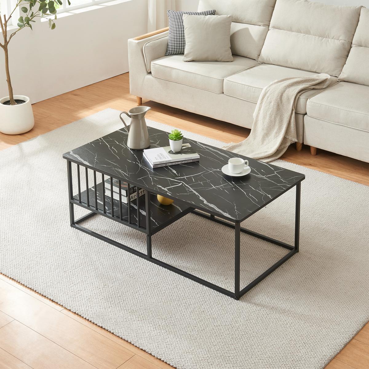 COUCHTISCH Raukurg 120/60/44 cm - Schwarz, Holzwerkstoff/Metall (60/120/44cm) - [en.casa]