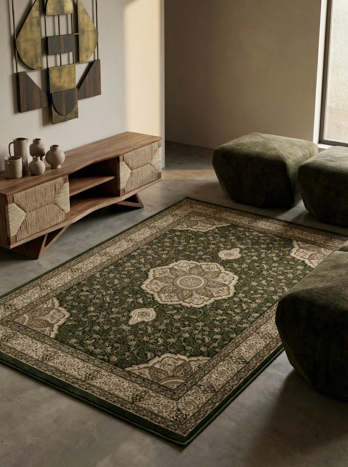TEPPICH Kurzflor GEISLER in Grün, orientalisch, 200 x 290 cm - Grün, Textil (290/200cm) - KADIMA DESIGN