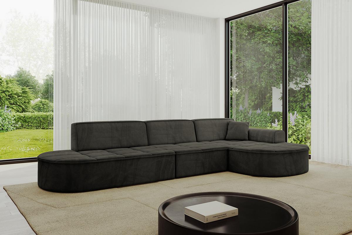 ECKSOFA Ottomane Rechts TARO-L2 - 328x171x79,5 cm Schwarz - Schwarz, Holzwerkstoff/Textil (328/171cm) - ALTDECOR