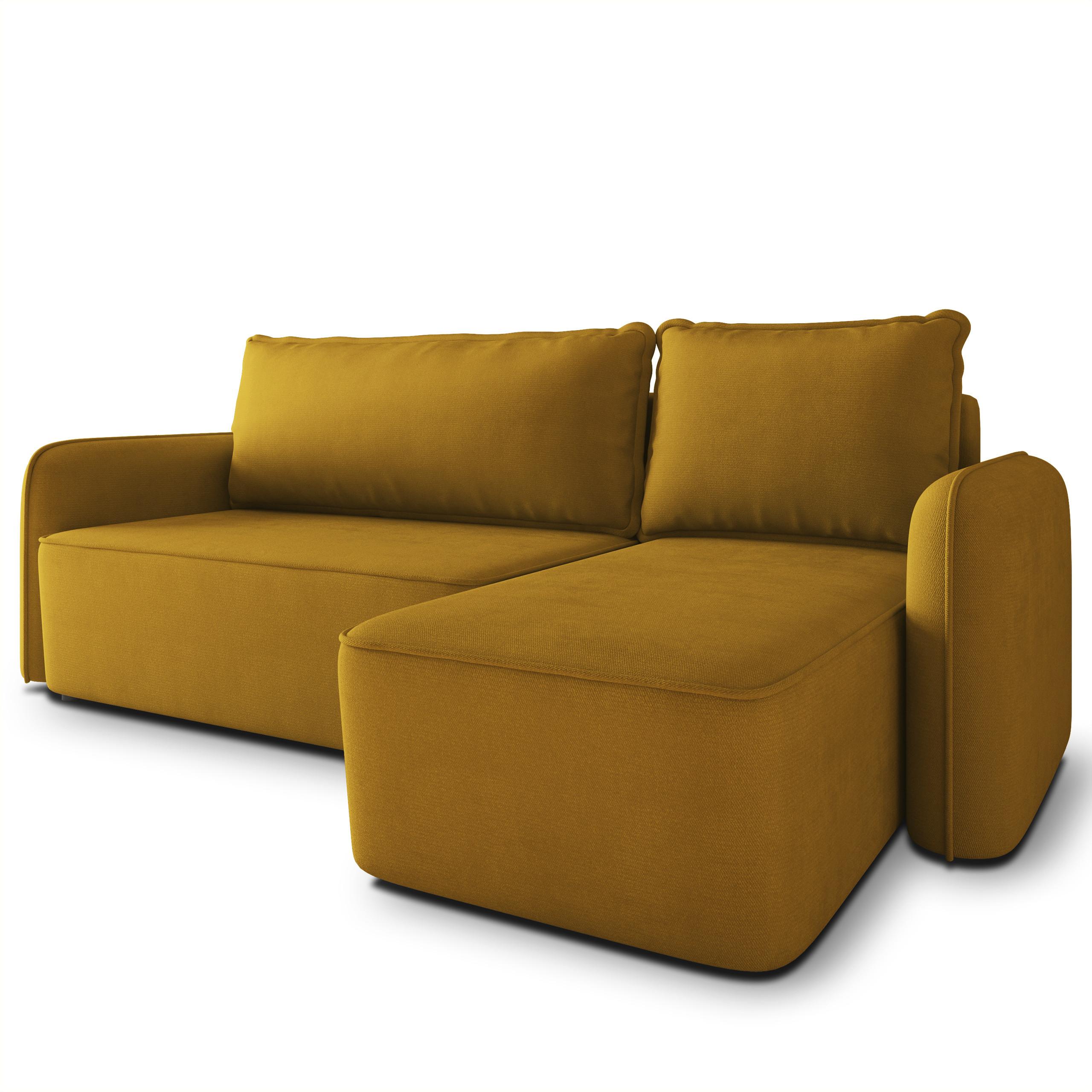 ECKSOFA DOLVER Gelb Plüsch-Stoff mit Schlaffunktion - Gelb, Holz (238/156cm) - MASSENO