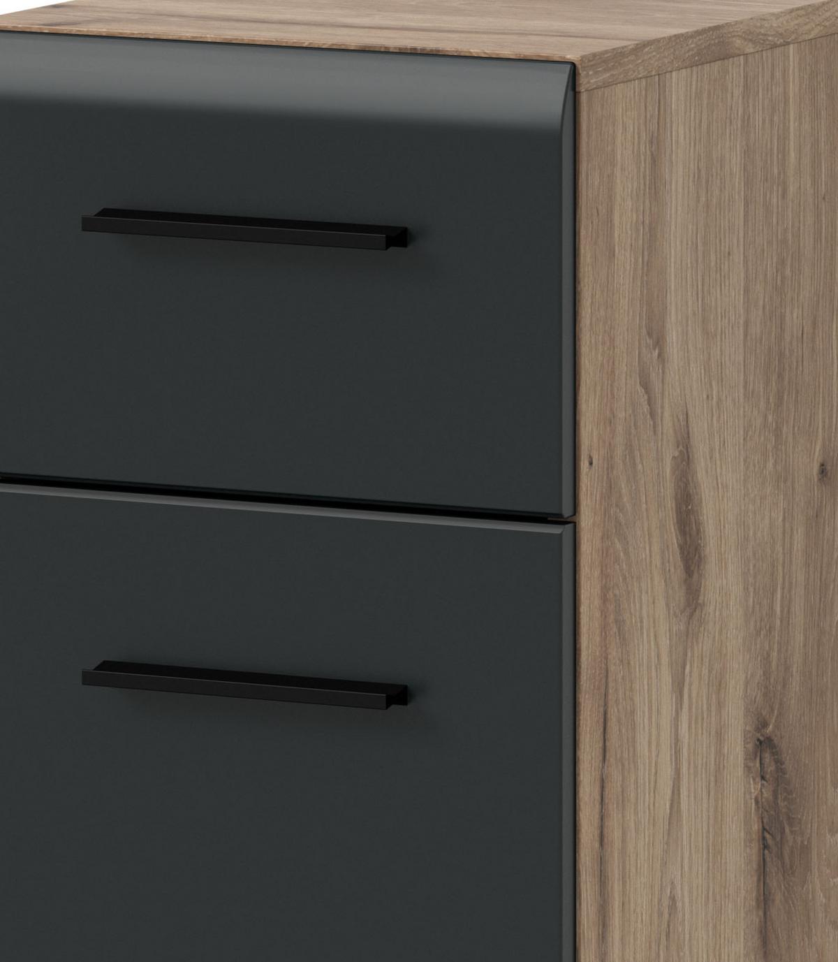 MIDISCHRANK schwarz matt, Eiche Nox, Bad Kommode 30 x 80 cm mit Vollauszug - Eichefarben/Schwarz, Holzwerkstoff/Kunststoff (30/80/30cm) - Inn.Furn