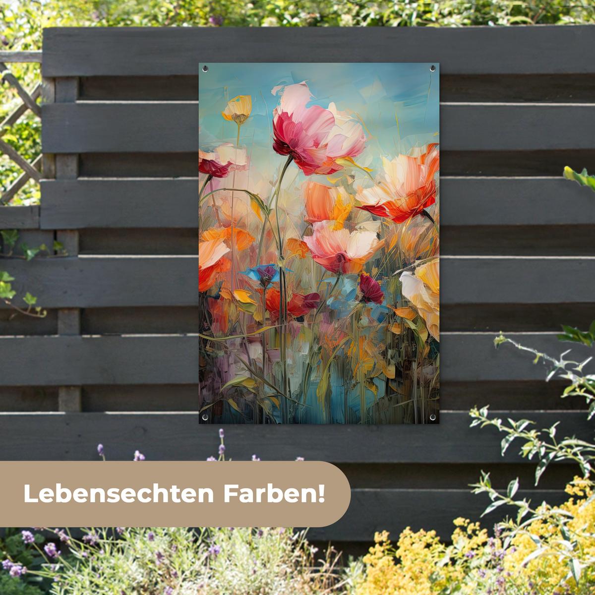GARTENPOSTER Blumen - Aquarell - Kunst - Botanisch - Natur Outdoor Bilder 80x120 cm - Orange, Kunststoff (80/120/0.2cm) - OnlyWow