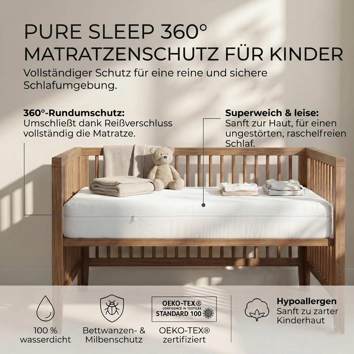 KINDER-MATRATZENSCHONER wasserdicht mit Reißverschluss 60/120 cm, 2er-Set - Weiß, Textil (60/120cm) - Homescapes