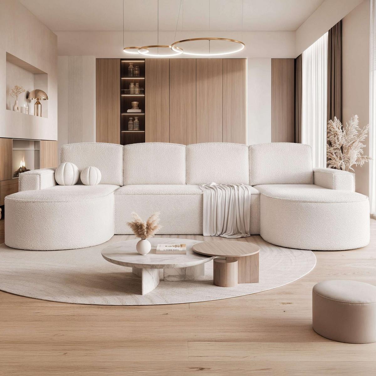 WOHNLANDSCHAFT U-Form mit Schlaffunktion, Creme - Creme, Textil (316/88/157cm) - Idohome