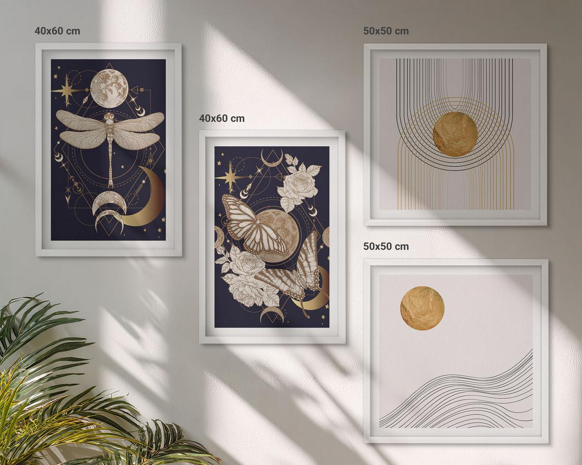 BILDER SET 4er Set - 50x50 cm & 40x60 cm Weißer Rahmen - Naturmotive mit dem Mond - Weiß, Kunststoff (50/50cm) - TULUP