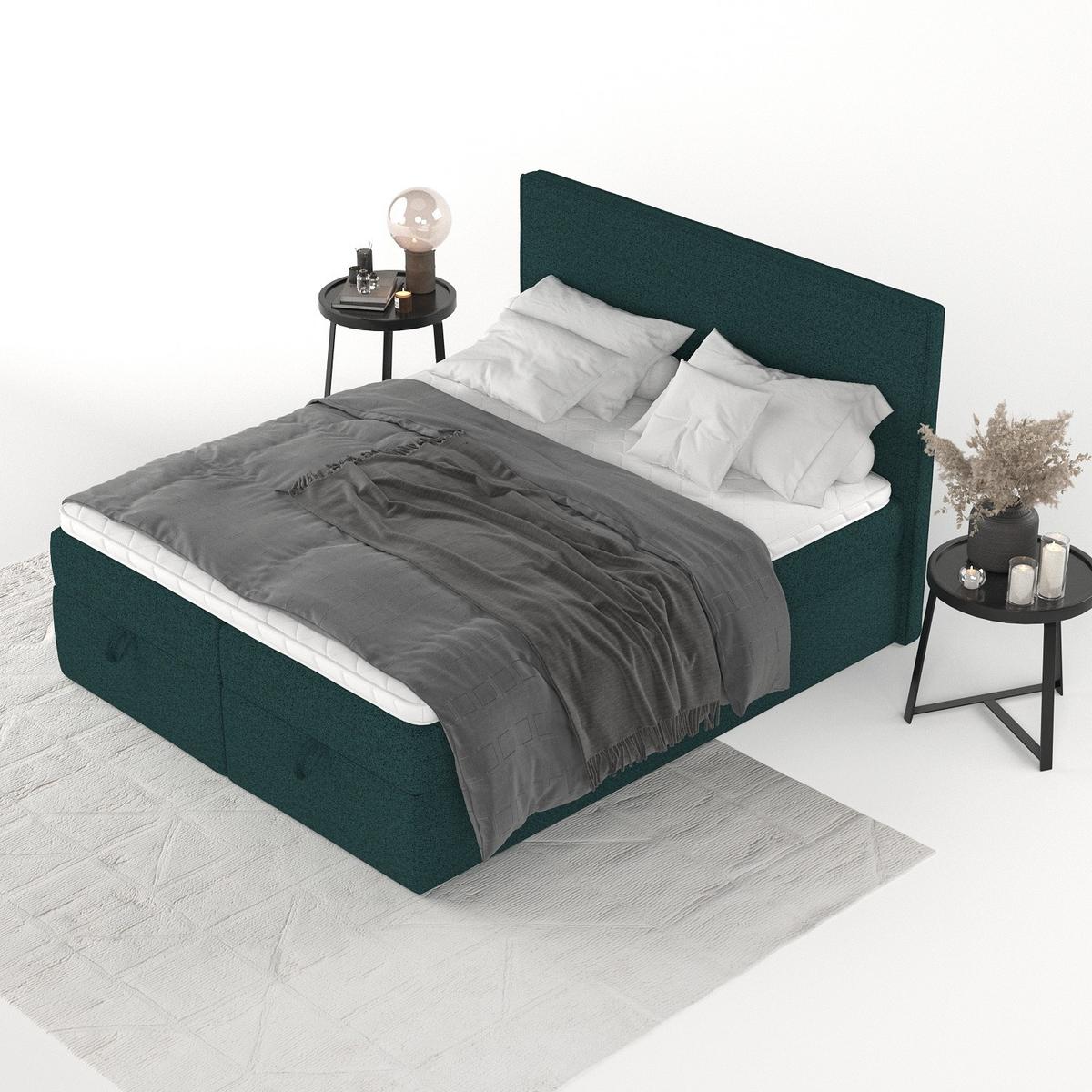 BOXBETT Velma 200/200 cm Grün im Riva Stoff - Schwarz/Grün, Holz/Holzwerkstoff (200/200cm) - AltaBeds