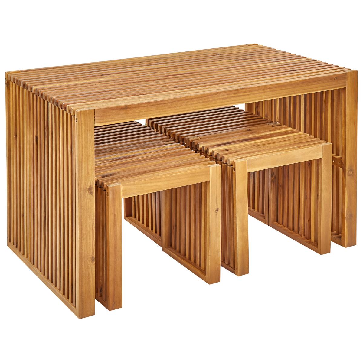GARTENMÖBEL SET 4-Sitzer Akazienholz hellbraun 5-teilig Bellano - Hellbraun, Holz - Beliani