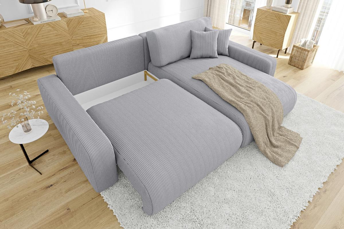 ECKSOFA Emma Hellgrau Cord - Ottomane rechts - Hellgrau, Textil (234/170cm) - S-Style Möbel