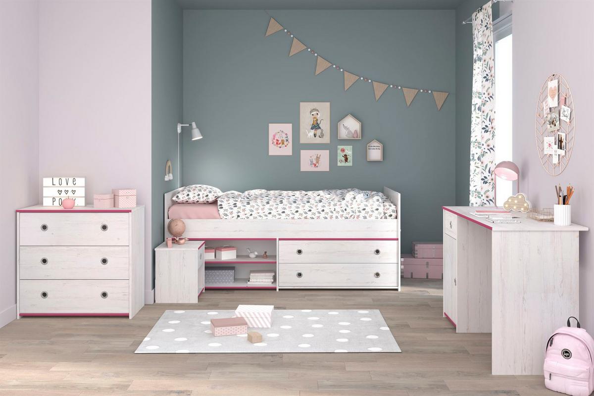 KINDERZIMMER SET Parisot Smoozy 4-tlg. Holzdekor Kiefer Weiß/Pink - Pink/Weiß, Kunststoff (100/1/200cm) - 58aufmkessel