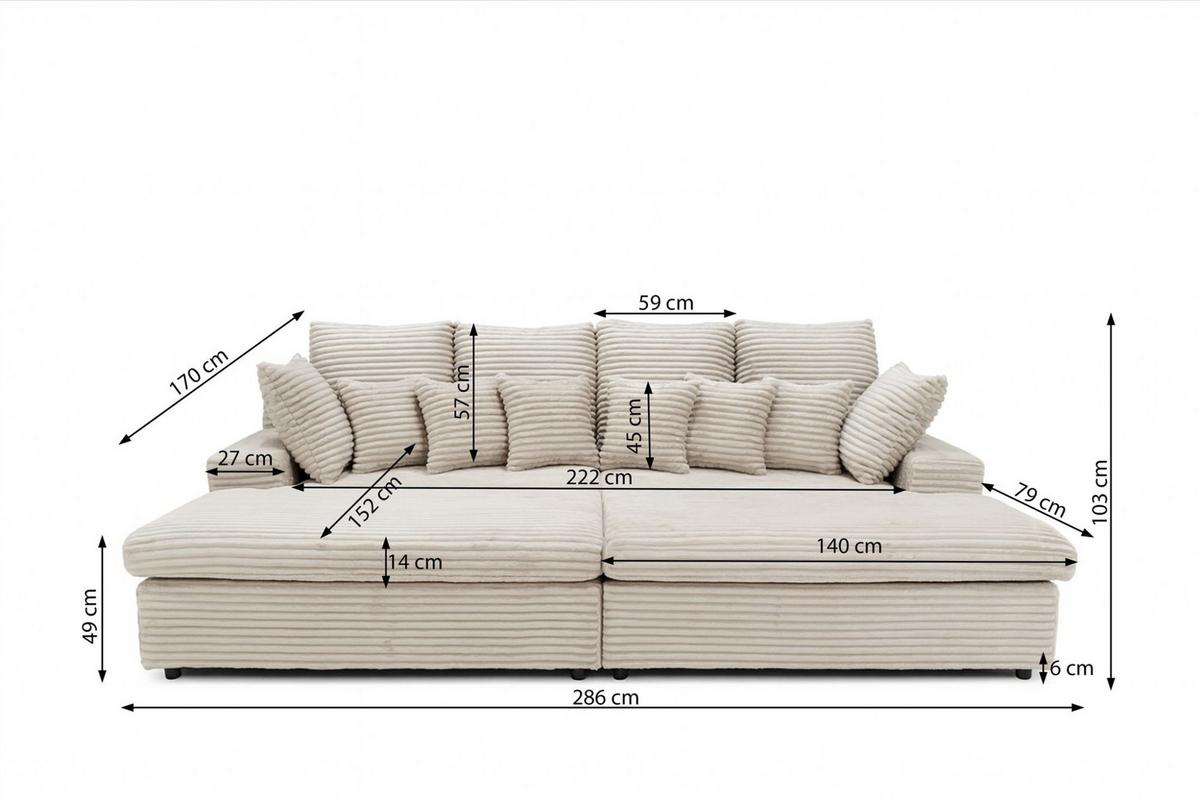 SOFA Arosa - Hellgrün, Holzwerkstoff/Textil (286/103/170cm) - Fun Möbel