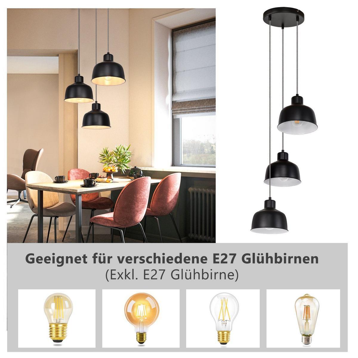 PENDELLEUCHTE Selma 3-flammig 10/18/170 cm - Schwarz, Metall (10/18/170cm) - Nettlife