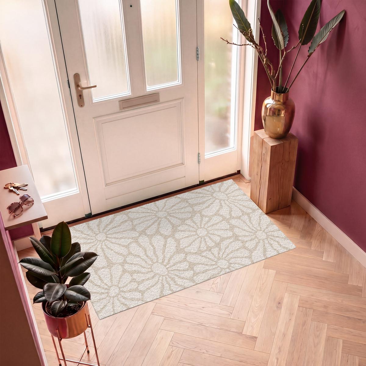 FUSSMATTE Floral - Druck - Beige - Braun - Minimalistisch Schmutzfangmatte 150x90 cm - Sandfarben, Kunststoff (150/0.4cm) - MuchoWow