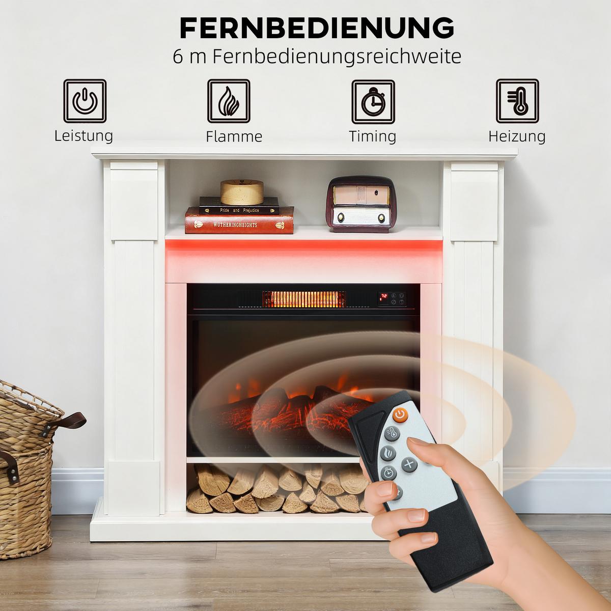 ELEKTROKAMIN Metall Spanplatte Weiß - Weiß, Metall (27/97/105cm) - HOMCOM