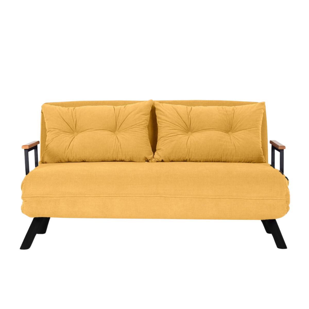 SCHLAFSOFA für 2 Personen mit Stoffbezug und Metallfüßen 133/50/41 cm - Gelb, Metall (50/41/121cm) - Calicosy