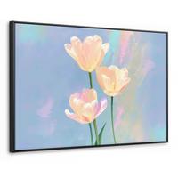 LEINWAND Bilder mit Rahmen - Tulpen - Rosa Akzente - Blau - 120x80 - Pastellblau, Textil (120/80cm) - MuchoWow