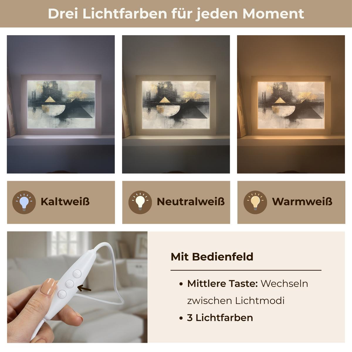 TISCHLEUCHTE Abstrakt - Schwarz - Farbe - Modern 20x15 cm - Birkefarben, Holzwerkstoff (8/20/15cm) - OnlyWow