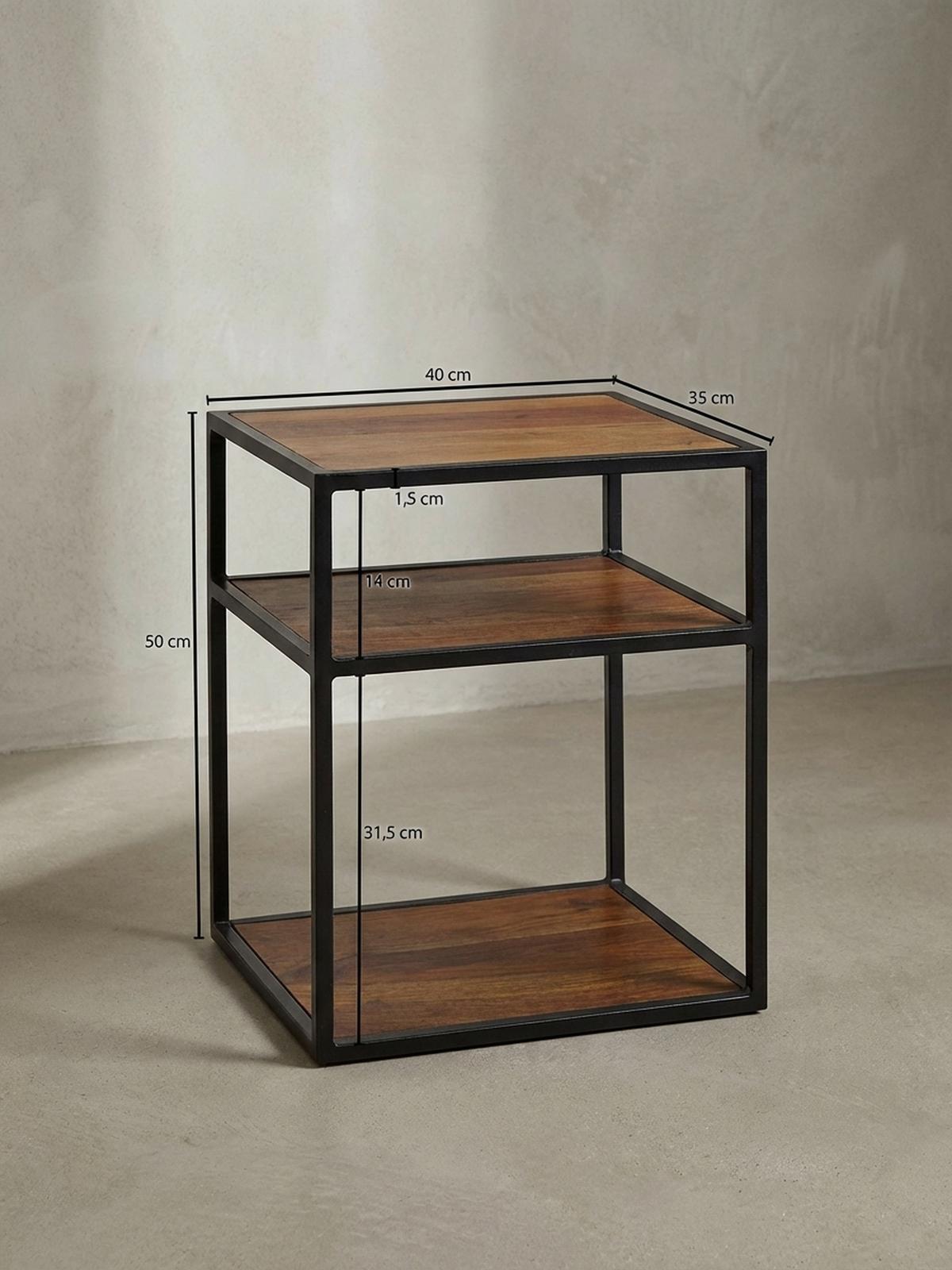NACHTTISCH – Massivholz, 40x50x35 cm, 3 Ablagen, Industrial-Stil - Schwarz/Braun, Holz/Metall (40/50/35cm) - KADIMA DESIGN