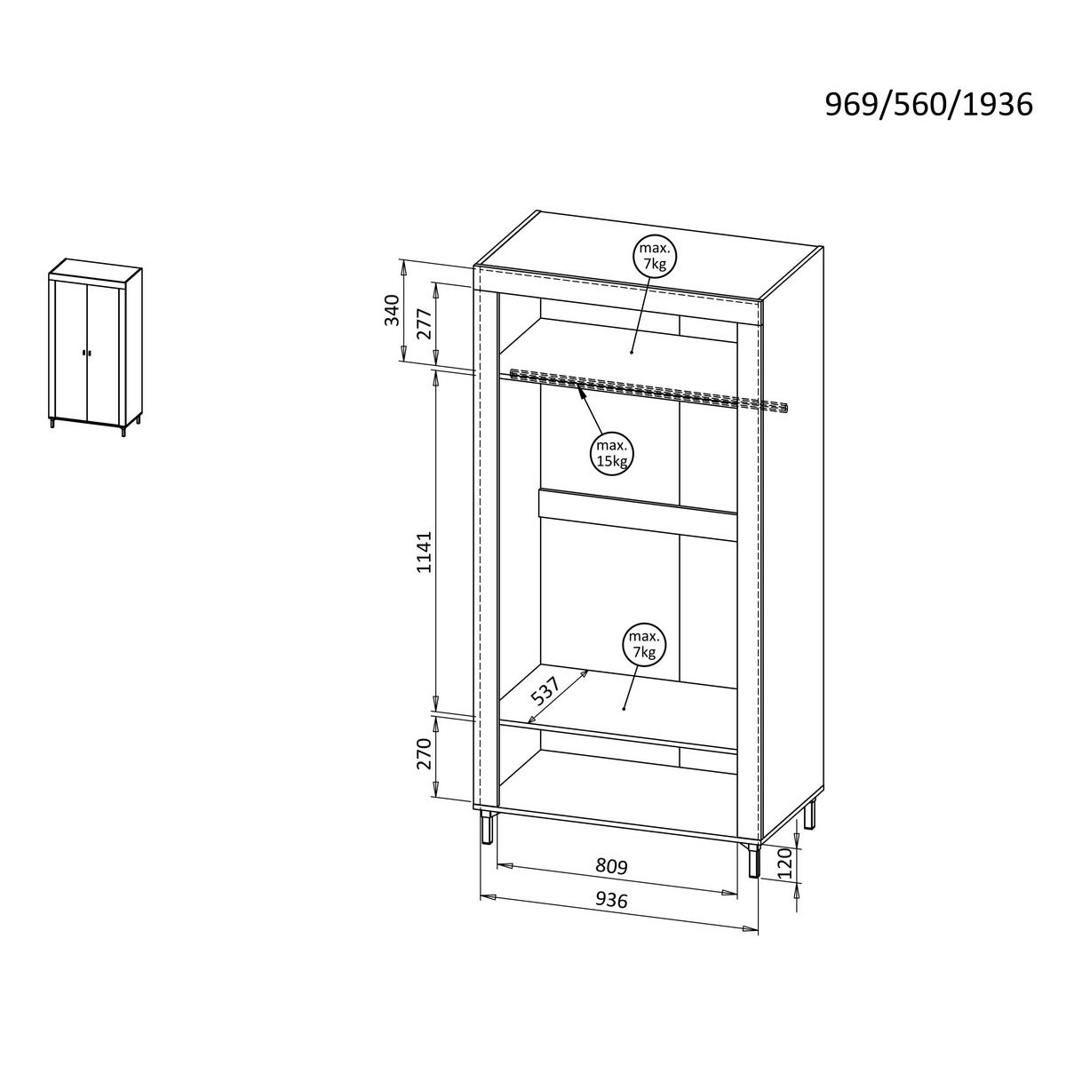 DREHTÜRENSCHRANK Monta mit 2 Türen, Weiß - Weiß, Holzwerkstoff (97/194/56cm) - Beautysofa