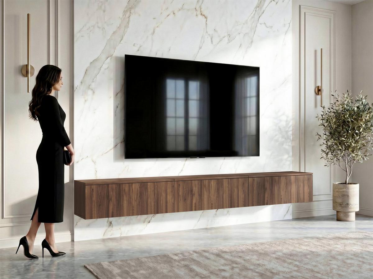 LOWBOARD Barvo 3x100 Nussbaum Warmia 300/34/32 cm – hängendes TV-Board - Nussbaumfarben, Holzwerkstoff (300/34/32cm) - AX Living