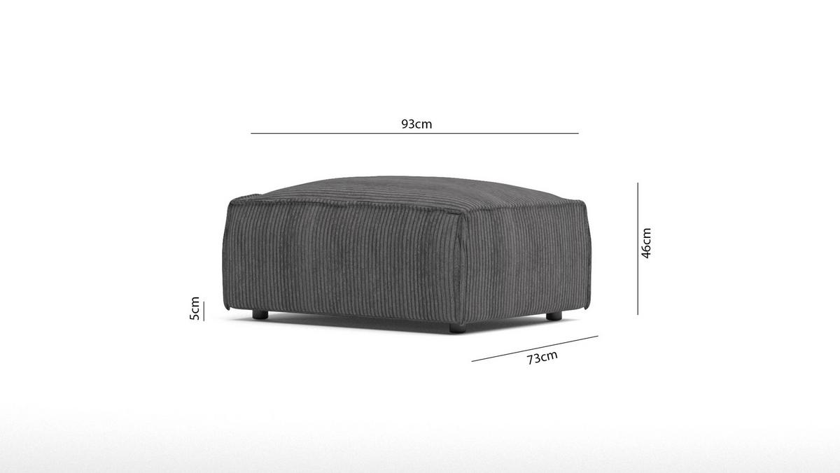 HOCKER Nova Grau Cord - Schwarz/Grau, Holz/Kunststoff (93/46/73cm) - S-Style Möbel