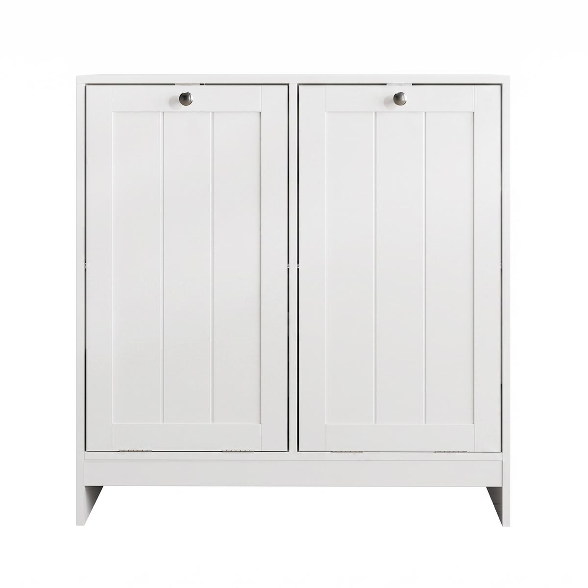 BADEZIMMERSCHRANK Kippbar Weiß mit 2 Fächern & Herausnehmbaren Körben - Weiß, Holzwerkstoff (66/68/33cm) - Urban Meuble