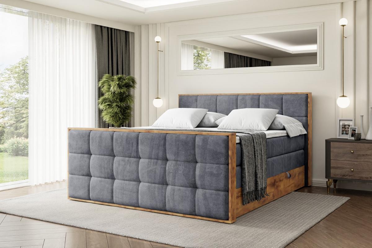 BOXSPRINGBETT mit Matratze H3|H4 und Lattenrost - LOLLI7-Z KING-200x200 - Dunkelgrau Casablanca - Dunkelgrau, Holzwerkstoff (200/200cm) - ALTDECOR