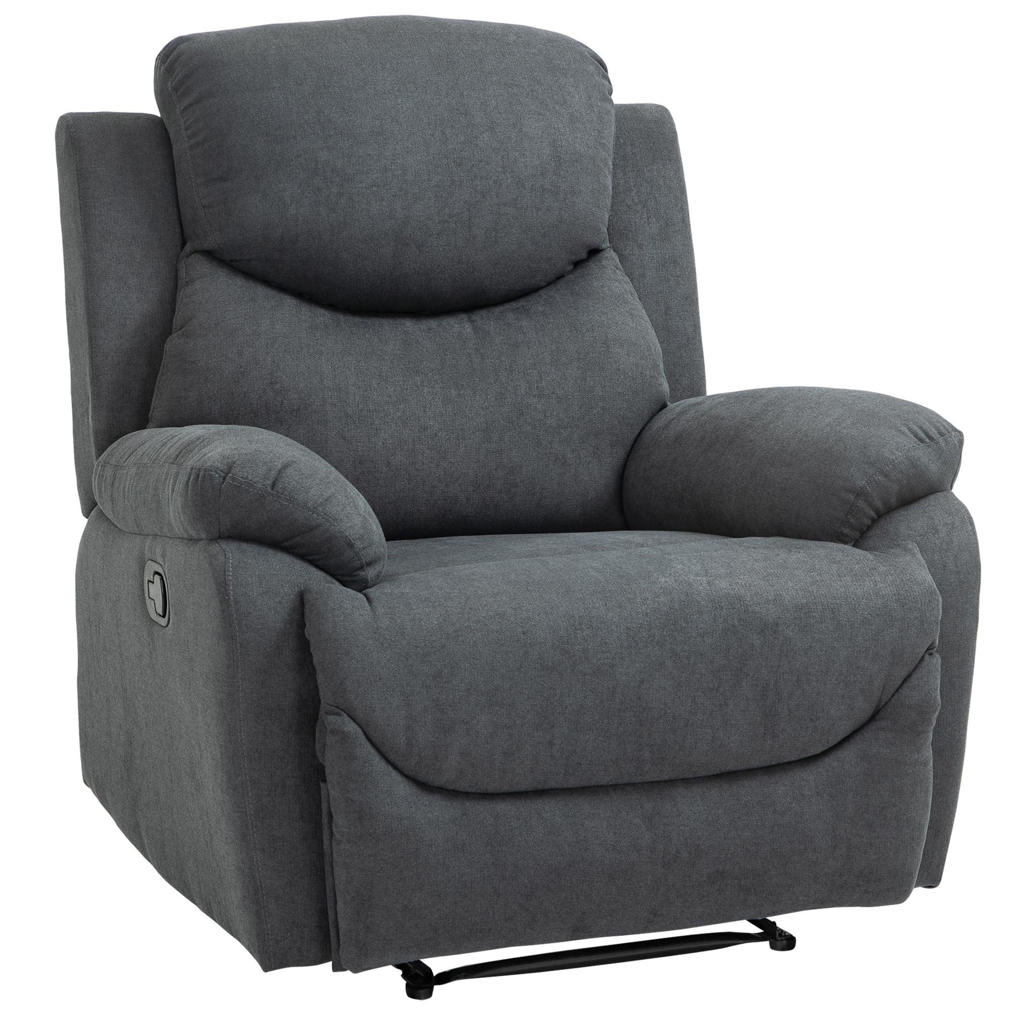 RELAXSESSEL 150° neigbar Einzelsofa Liege Fernsehsessel Leinen Dunkelgrau - Dunkelgrau/Schwarz, Textil/Metall (88/102/93cm) - HOMCOM