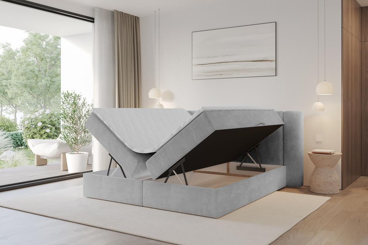 BOXBETT mit Matratze H3 - EVON - 180x200 cm Grau - Greige, Holzwerkstoff (180/200cm) - ALTDECOR