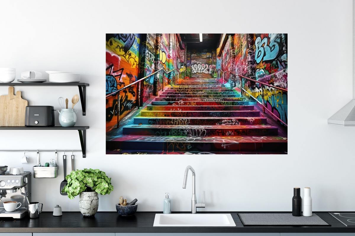 WANDTATTOO Treppe - Graffiti - Farben - Kunst Wandsticker 120x80 cm - Multicolor, Kunststoff (120/80/0.1cm) - MuchoWow