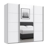 SCHWEBETÜRENSCHRANK 3-türig B225/H208/T64 cm in Weiß, Kleiderschrank mit einer Spiegeltür / 22518 - Edelstahlfarben/Weiß, Holzwerkstoff/Metall (225/208/64cm) - luma-home